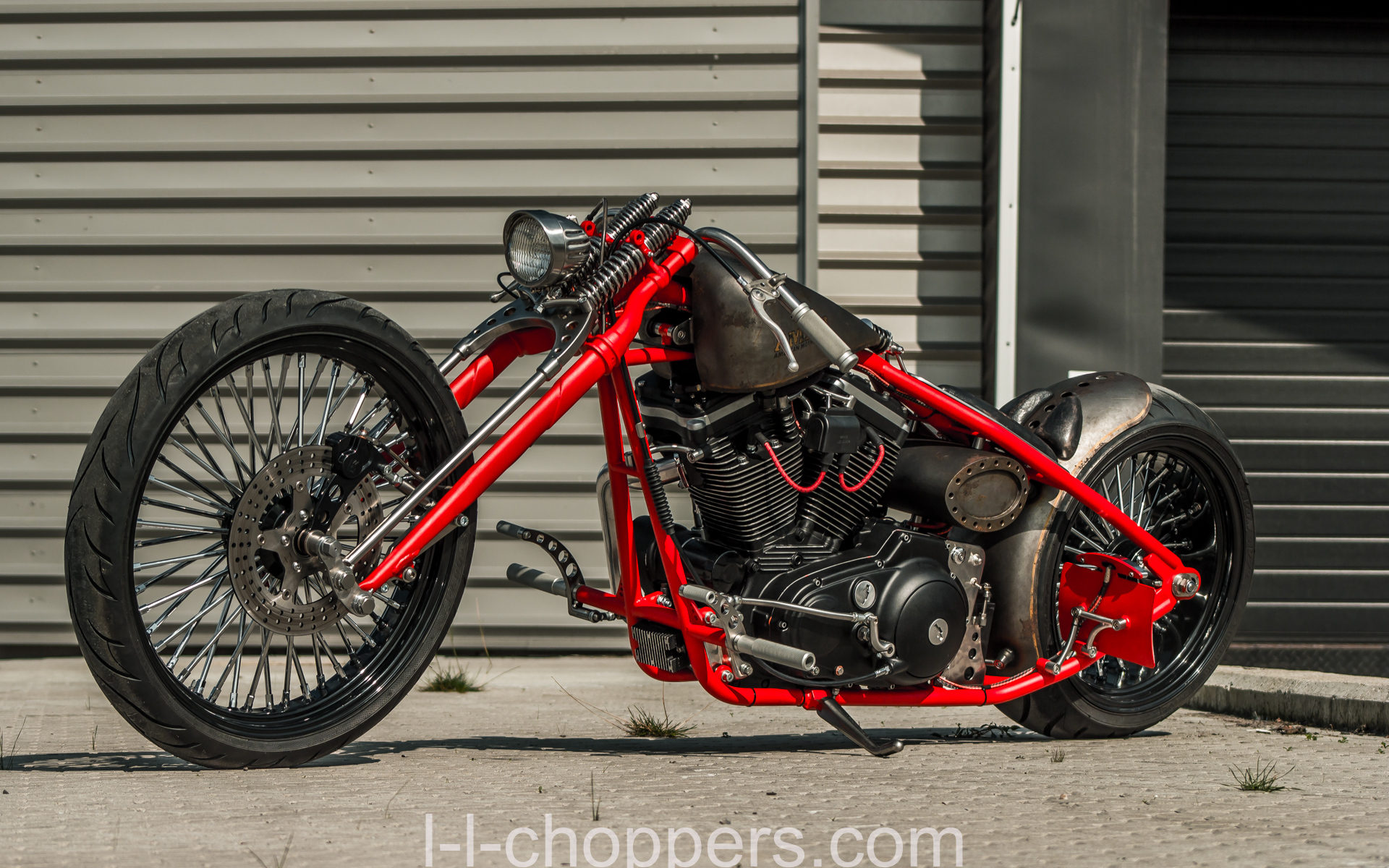 A Dutch dragster-style chopper with an elongated frame and aggressive stance, designed for both speed and visual impact.